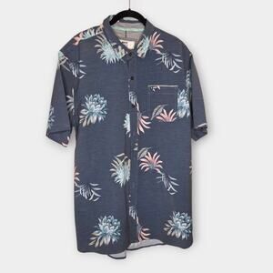 Jetty Marine Floral Button Down Shirt Blue Gray Short Sleeve Men's Large